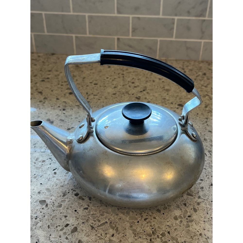 Vintage Made in Japan Aluminum Tea Kettle with Strainer Mid Century Stovetop Pot